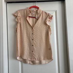 Rebecca Taylor Ballet Pink Silk Jacquard Heart Ruffle Blouse Sz 8 Contemporary
